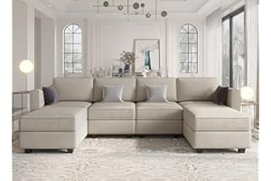 Belffin Modular Sectional Sofa with Reversible Chaises Velvet U Shaped Sectional Couch with Storage Seat Grey