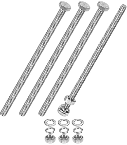 METALLIXITY Hex Head Screw Bolt Kit – 3/8-16x1-3/4" With Nuts, Flat & Lock Washers, 8 Sets, Carbon Steel, Gold