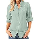 Womens UPF 50+ UV Sun Protection Safari Shirts Long Sleeve Outdoor Cool Quick Dry Fishing Hiking Gardening Shirts