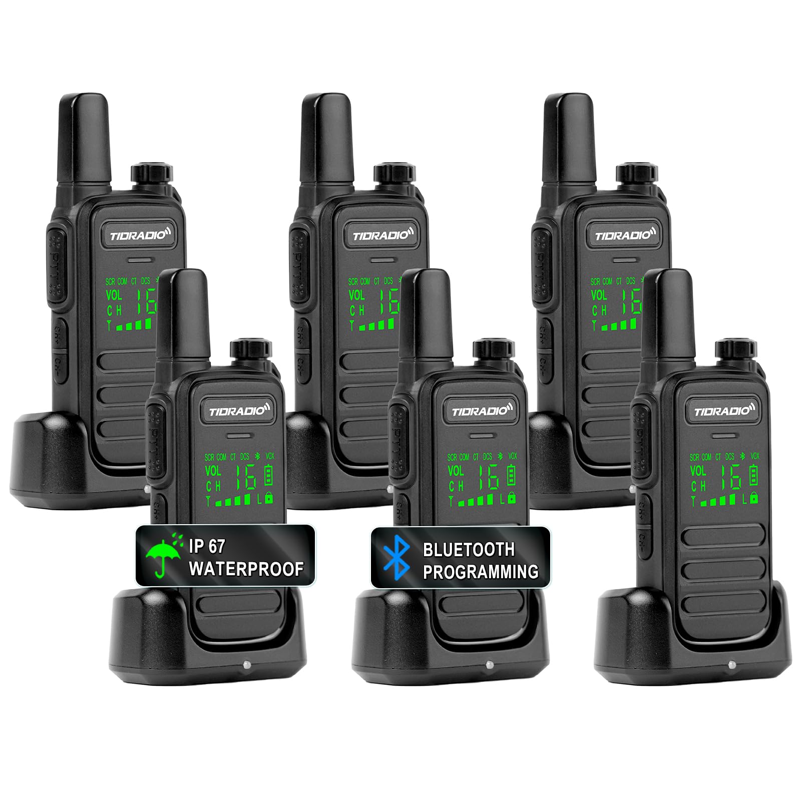 TDRADIO TD-M11 IP67 Waterproof Walkie Talkies for Adults Long Range, PMR446 Licence Free 2 Way Radio, USB Rechargeable,16CH, VOX Two Way Radio For Hotels, Security, and Retail Working etc (6 Pack)