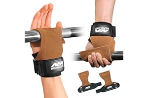 NEAGLORY Weight Lifting Wrist Straps Double Layer Leather Padded Wrist Hooks Support Gloves for Deadlift Powerlifting Neoprene Adjustable Gym Workout Accessories for Men&Women