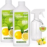 ASKIZ Fruit & Vegetable Wash,13 Gallons Lemon Produce Wash and Clean,Fruit Cleaner Comes With an Improved Nozzle Bottle,Multi Purpose Cleaner Removes Wax, Dirt and Surfaceues