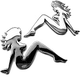 Two Pieces of 3D Premium Chrome Lady Trucker Girl Badges Emblems with Adhesive Backing