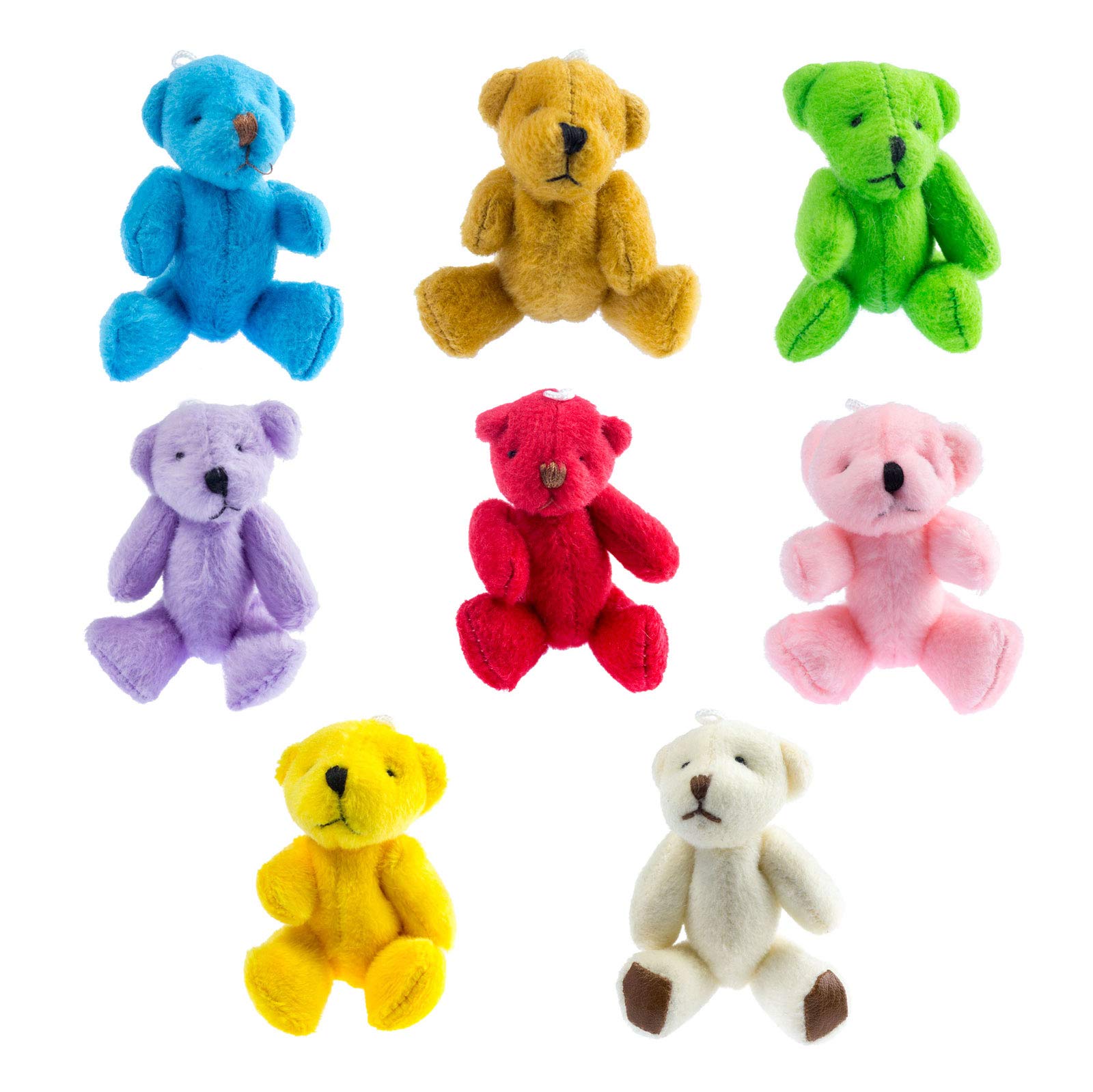NEW - 8 X Assorted Small Cute Teddy Bears - Blue Brown Green Pink Purple Red White Yellow