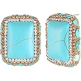 HZMAN Turquoise Earring for Women Retro Antique Chunky Earring Cubic Zirconia Bohemian Square Turquoise Stone Stud Earring Jewelry Gift