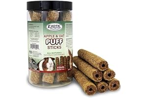 EXOTIC NUTRITION Apple & Oat Puff Sticks (6 oz.) - Healthy Natural High Fiber Chew Treat Made with Oat Hay - Rabbits, Guinea Pigs, Hamsters, Chinchillas, Degus, Prairie Dogs, Squirrels, Skunks, Opossums, Small Pets