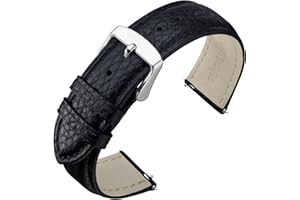 ANNEFIT Watch Band 19mm, Quick Release Textured Padded Leather Straps with Silver Buckle for Men and Women (Black)