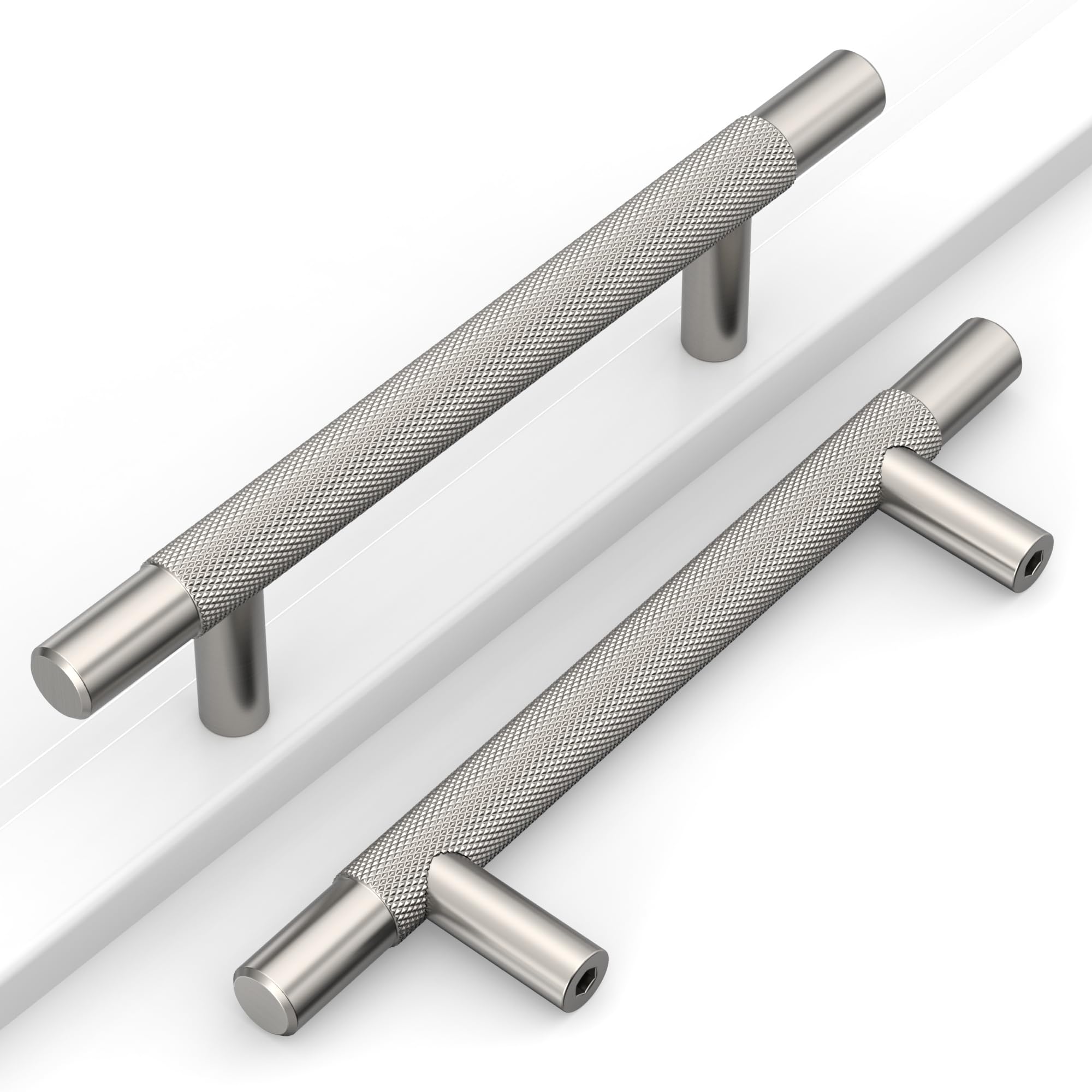 Photo 1 of Coinkoly 10 Pack 3-3/4"(96mm) Satin Nickel Cabinet Pulls Knurled Kitchen Cabinet Handles Brushed Nickel Drawer Pulls Cupboard Hardware for Cabinets CK0088