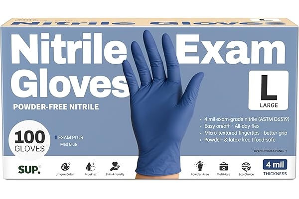 SUP Powder-Free Nitrile Exam Gloves, Food Safe Latex-Free Medical Non-Sterile Cooking Disposable Glove, Blue 100/1000 Count