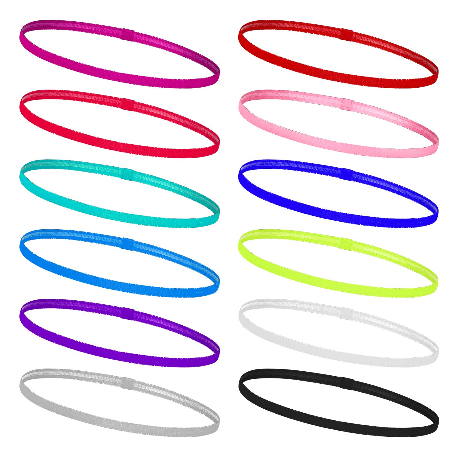 Sports Headbands Elastic Non-slip Headbands with Silicone Lined Sweatband for Women Men Yoga Tennis Running Golf Multicolor 12 Pieces