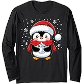 Penguin Christmas Hot Cocoa Winter Xmas Penguin Love Cute Long Sleeve T-Shirt
