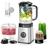 Sangcon Blenders and Food Processor Combo for Kitchen, 5 in 1 Blender for Shakes and Smoothies, Meat Chopped, Grinding & more, 40 oz Jar & 17oz Cup with To-Go Lid, Stainless Steel Silver