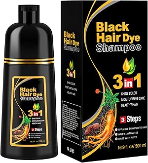 Schwarzes Haarfärbeshampoo für Graues Haar, Sofort Haarfarben Shampoo für Männer und Frauen, Black Hair Dye Shampoo 3 in 1,Hair Color, 500ml