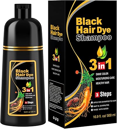 Schwarzes Haarfärbeshampoo für Graues Haar, Sofort Haarfarben Shampoo für Männer und Frauen, Black Hair Dye Shampoo 3 in 1,Hair Color, 500ml