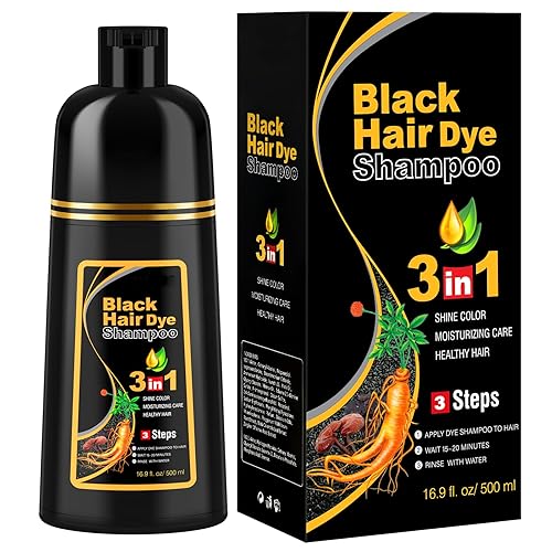 Black Hair Dye Shampoo for Men&Women, Colour Shampoo for Gray Hair,Semi-Permanent Herbal Hair Dye 3-in-1, 500ml