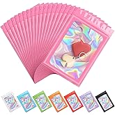 ANZNKU 100PCS Holographic Pink Mylar Bags, Resealable Smell Proof 3x4.7 | with Clear Window, Small Business Jewelry Candy Treat Freebie Sample Packaging, Sealable Plastic Zip Goodie Gift Baggies