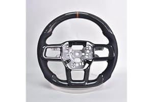 Carbon Fiber Steering Wheel for Mustang EcoBoost/GT/Shelby GT350/GT350R 2024,D-shaped Flat-bottom Perforated Leather Grip wit