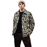 BYBNOLL Mens Denim Jacket Long Sleeve Western Cowboy Cut Classic Floral Print Button Down Jean Jacket