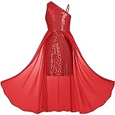 GRACE KARIN Girls Sequin Formal Dress Sequin Pageant Wedding Guest Dresses Birthday Fancy One Shoulder Dress Size 6-14