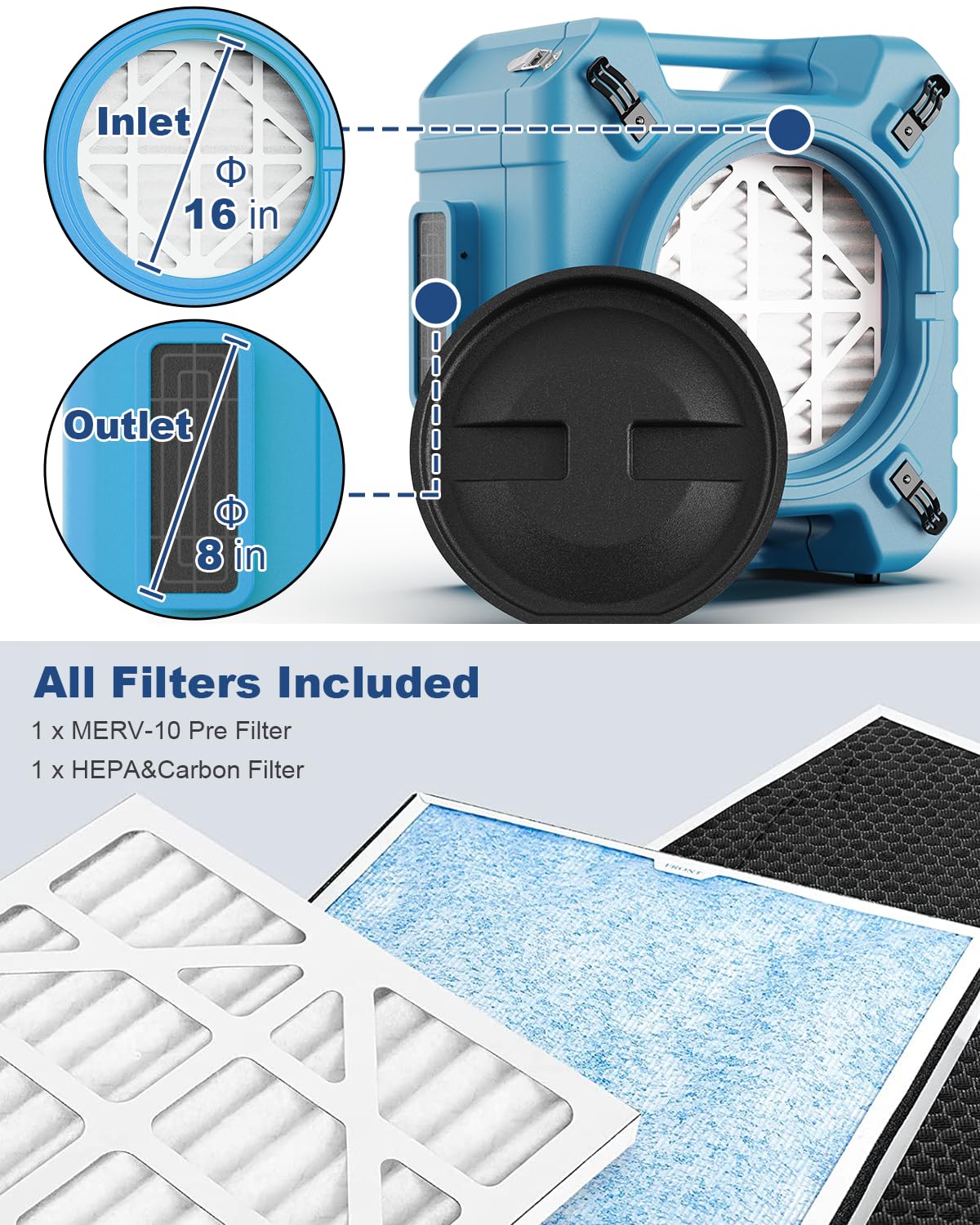 ALORAIR PureAiro HEPA Pro 870 Air Scrubber | UV-C Light Sterilization | 3-Stage Filtration Negative Machine Air Scrubber| Professional Water Damage Restoration for Air Cleaner | up to 550 CFM