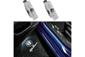 JUNMEI Door Lights Logo Projector Puddle Lights Ultra-Bright Welcome Step Light,Never Fade Puddle Lights Compatible with Alfa Romeo Giulia 952 Stelvio 949 Tonale Giulietta Accessories (White Logo Letter)