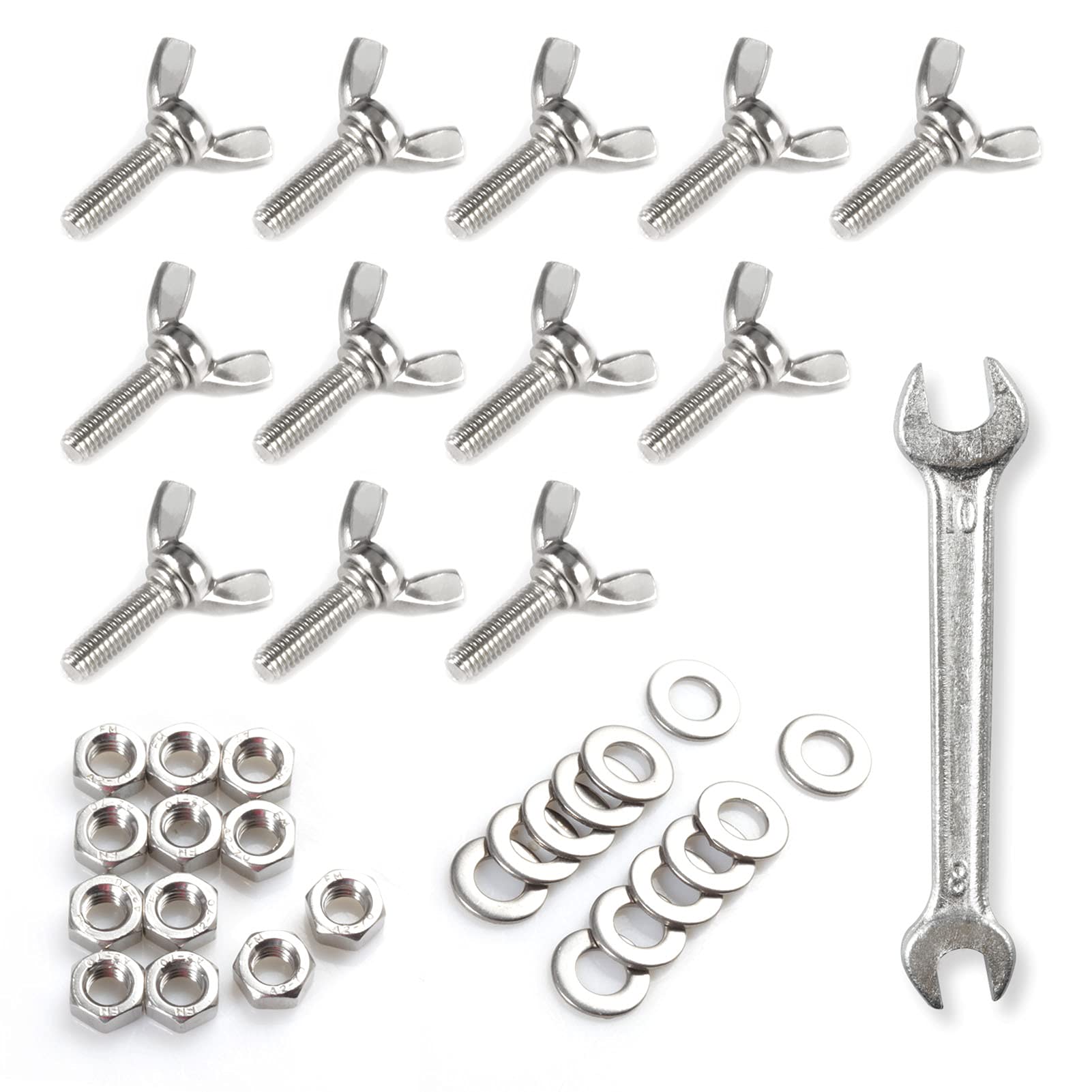 SPEEDWOX 12pcs Y-Shaped Fin Screw M6x20mm Butterfly Thumb Screw 304 Stainless Steel Machine Screws Fastener Thumb Wing Bolts with Hex Nut, Flat Washer and Wrench for Tighten Operation by Bare Hands