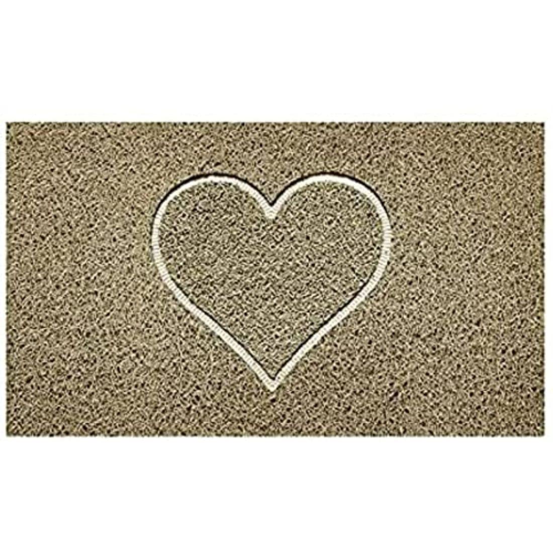 Nicoman Embossed Spaghetti Door Mat Dirt-Trapper Jet-Washable Doormat 70x43cm (Beige, HEART Shape) - Use Indoor or Sheltered Outdoor