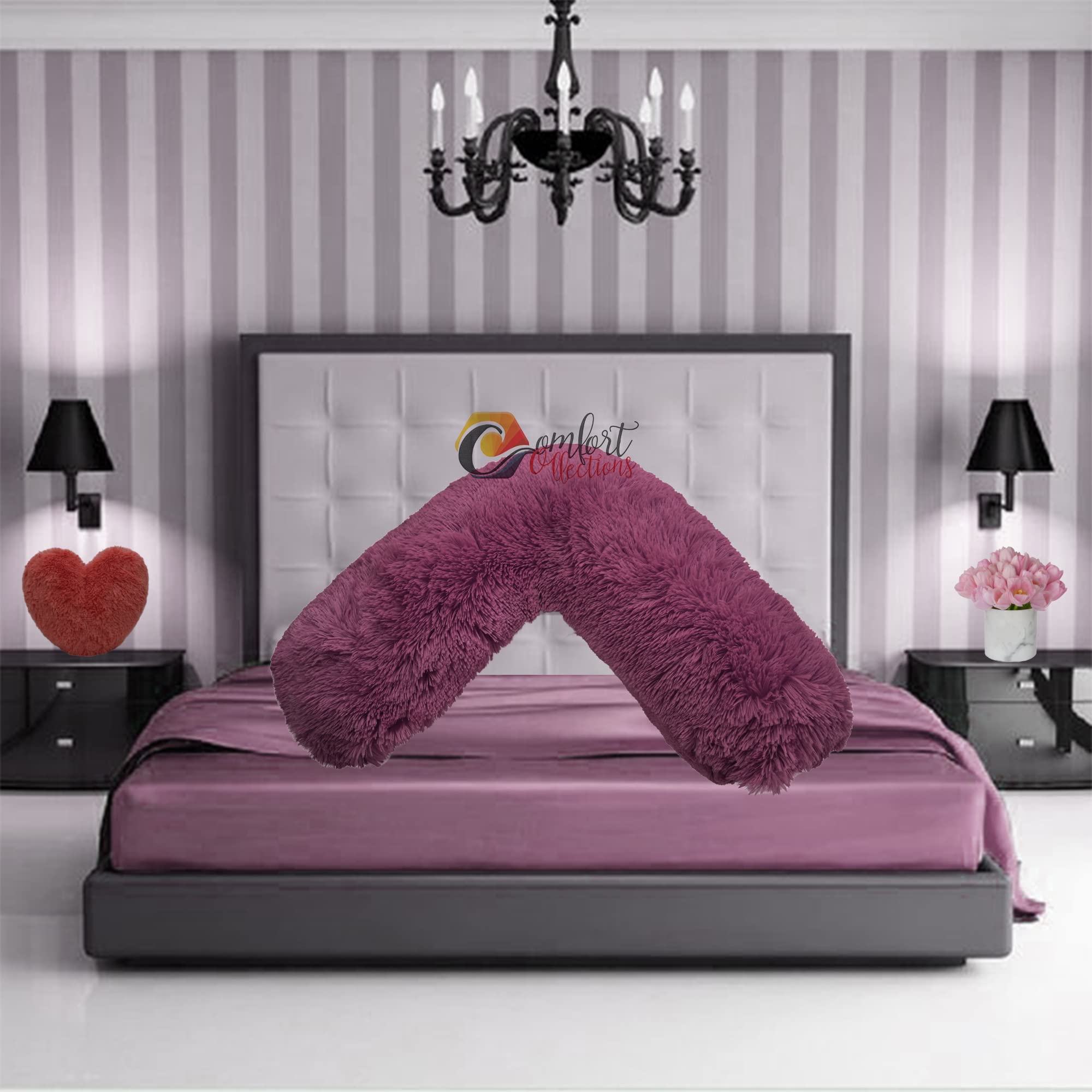 V Shaped Teddy Cuddles V Pillow Case Soft Back Neck Nursing Pregnancy Support Warm Cosy Pillowcase COLOUR: PLUM