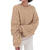 PRETTYGARDEN Womens Sweaters Spring 2026 Cable Knit Long Sleeve Crewneck Oversized Sweater Chunky Pullover Loose Outfits