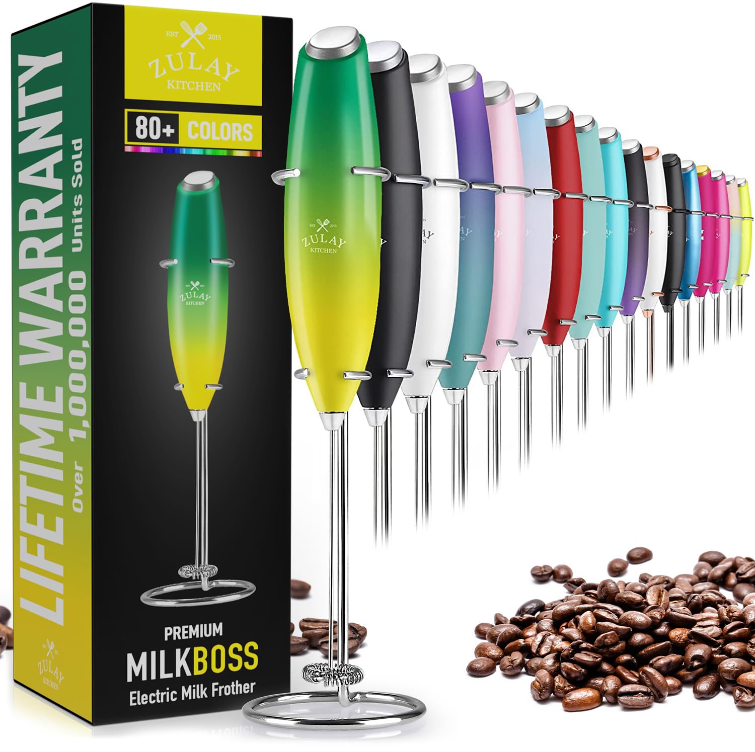 Zulay Powerful Milk Frother Handheld Foam Maker for