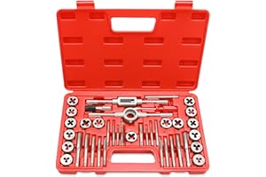 EFFICERE 40-Piece Premium Tap and Die Set, Metric Screw Threads M3, M4, M5, M6, M7, M8, M10, M12, Both Coarse and Fine Types | Essential Threading Tool Kit with Complete Handles, Accessories and Case