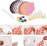 Opopark 11pcs Birthday Cone Hats with Pom Poms 9 Hats 2 Crowns 15 Blowouts view 3