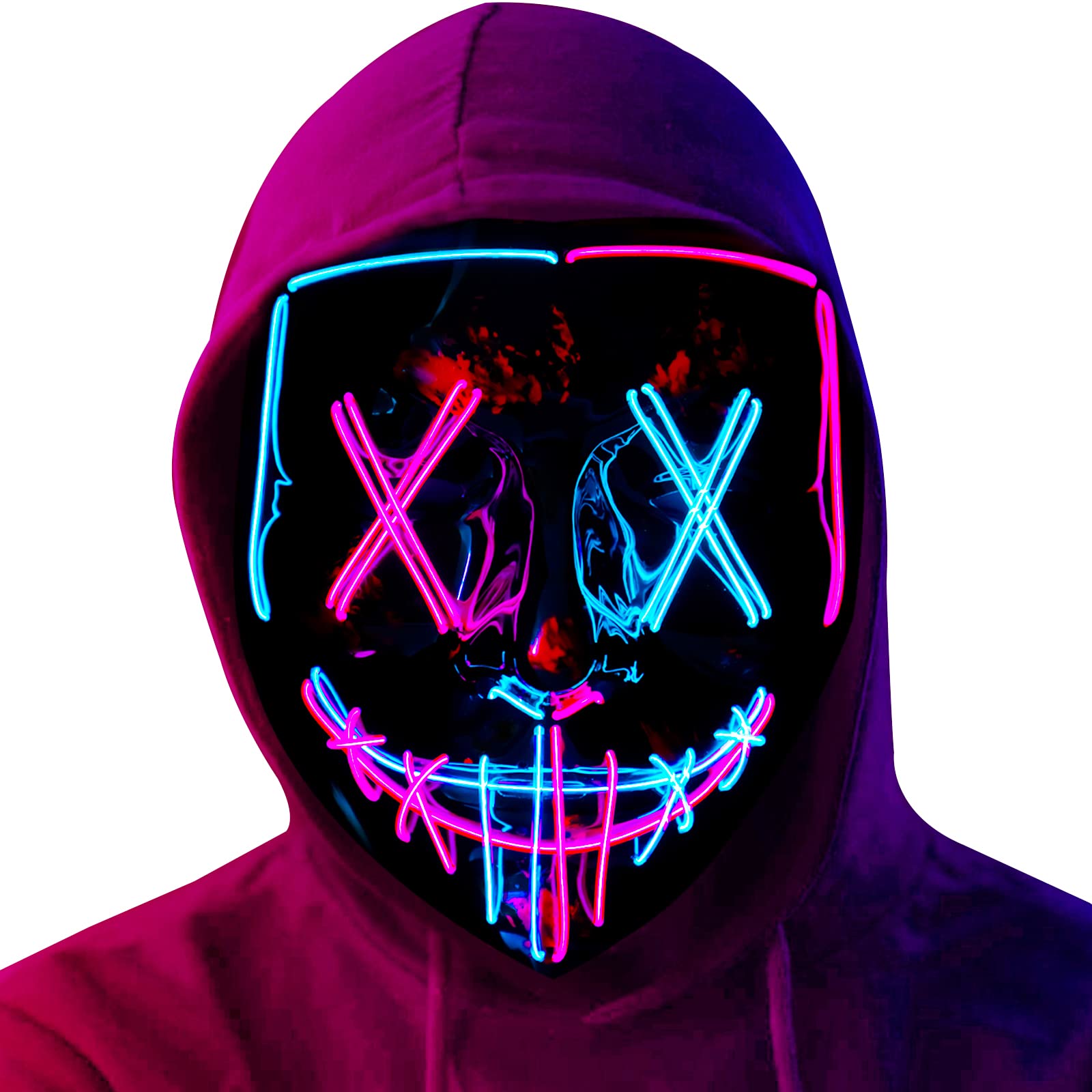 Photo 1 of Poptrend Halloween Mask LED Light up Mask Scary mask for Festival Cosplay Halloween Costume Masquerade Parties,Carnival,Gift (Pink+ice Blue)