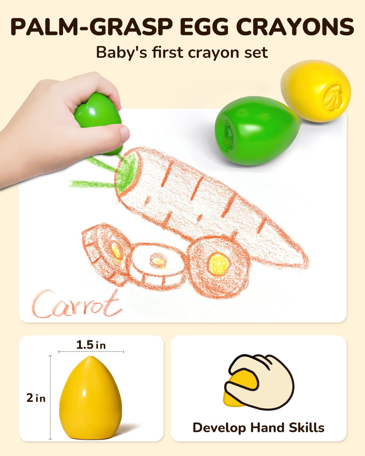 6 Colors Egg Crayons for kids, Palm-Grasp Non Toxic Jumbo Washable Crayons for Kids, Fat Brain Toys for Art Supplies and Perfect Gifts for Boys and Girls