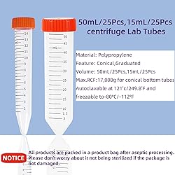 Conical Centrifuge Tubes 50ml,25 Pack Sterile