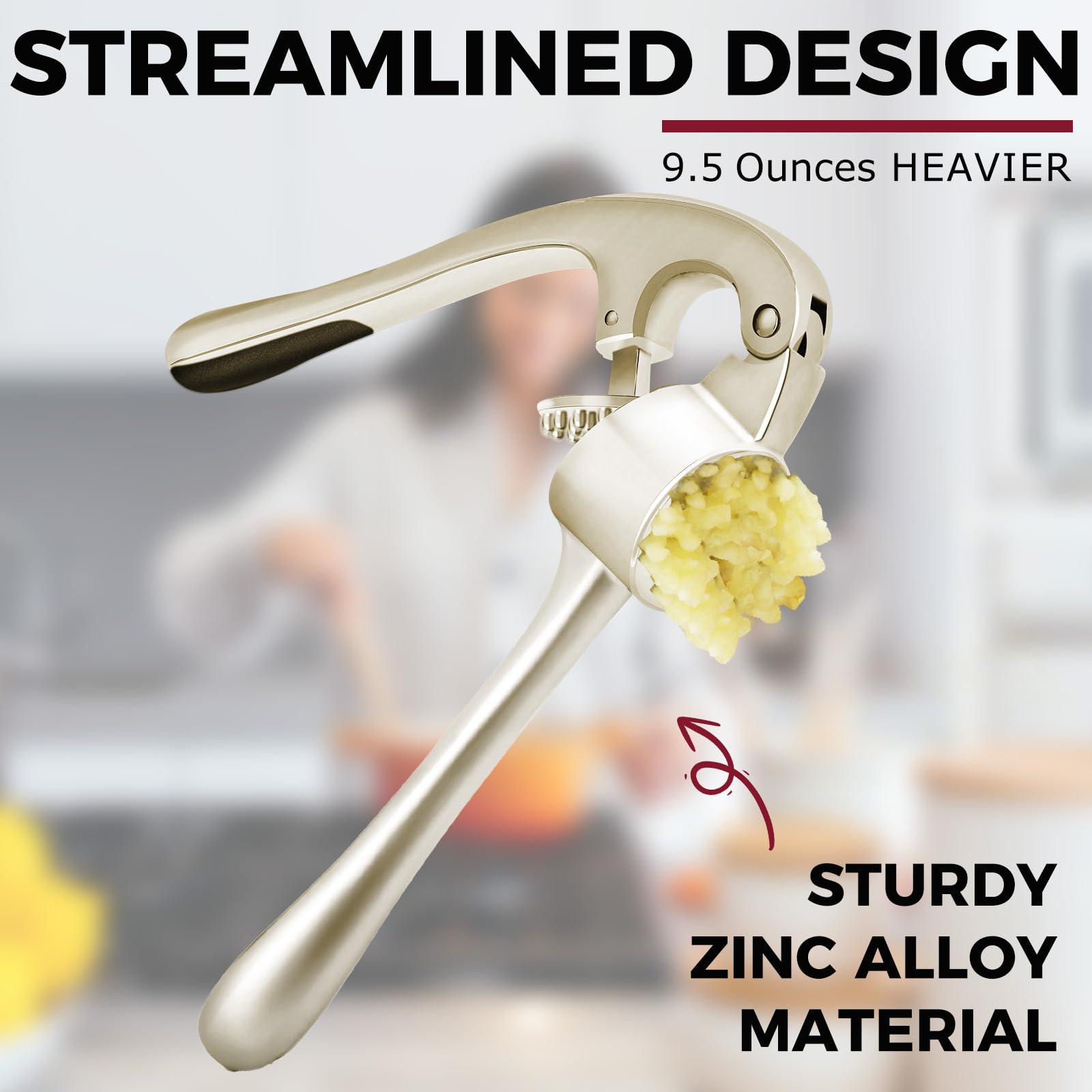 Kitessensu Knoblauchpresse mit Noppen, Garlic Press, Einfach zu drücken und zu reinigen, Rostfrei & spülmaschinenfest, Ingwerzerkleinerer – Kaiserlich Silber Maximale Menge & Minimaler Druck 4