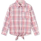 Noomelfish Girls Long Sleeve Button Down Shirt Tie Front Blouse Tops (5-14 Years)