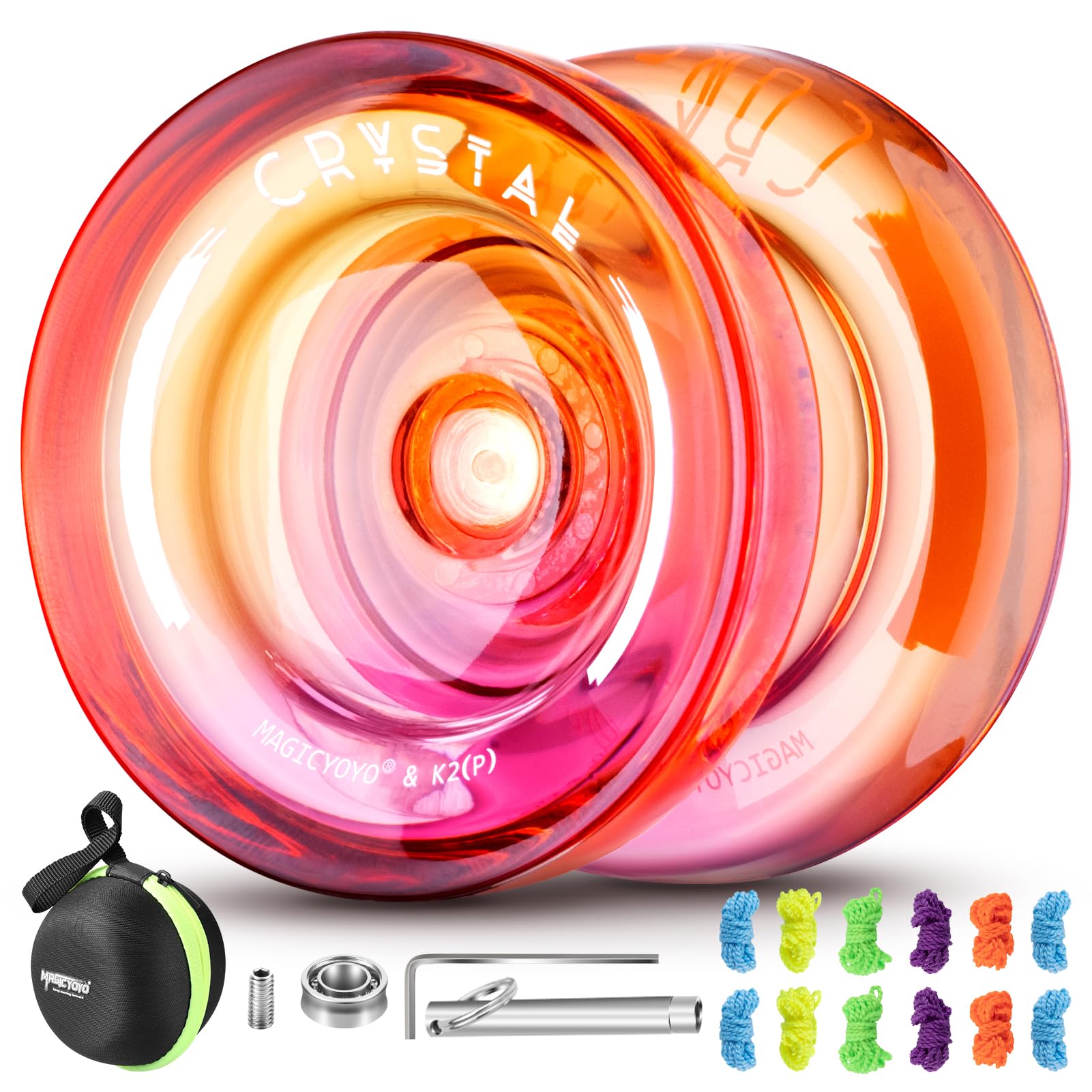 MAGICYOYO K2 Responsive Yoyo for Kids, Dual Purpose Yoyo for Beginner/Advanced, Extra Replacement Unresponsive YoYo Bearing + 12 Yo-yo Strings + Removal Tool+ Axle + Yo Yo Bag
