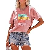 Mama Shirts for Women Mama Mommy Mom Bruh Shirt Funny Graphic Tee Tops Casual Short Sleeve Mom T-Shirt