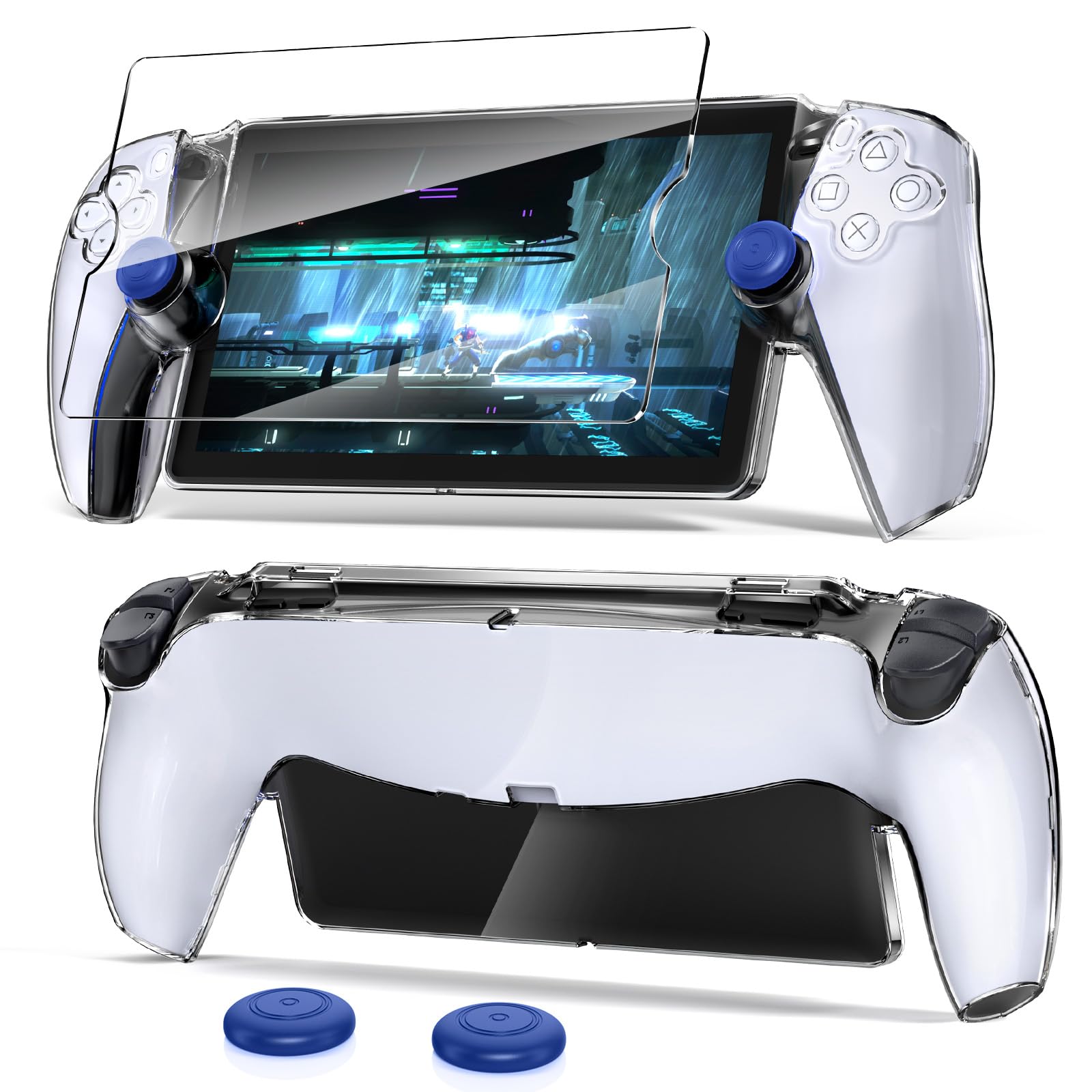 Photo 1 of [Upgraded Protective Case+Screen Protector] for PlayStation Portal with Joysticks Cover Skin, Ultra Clear Hard PC Cover Case with Full Protection and Non-Slip Thumb Grips Accessories Kit for PS Portal