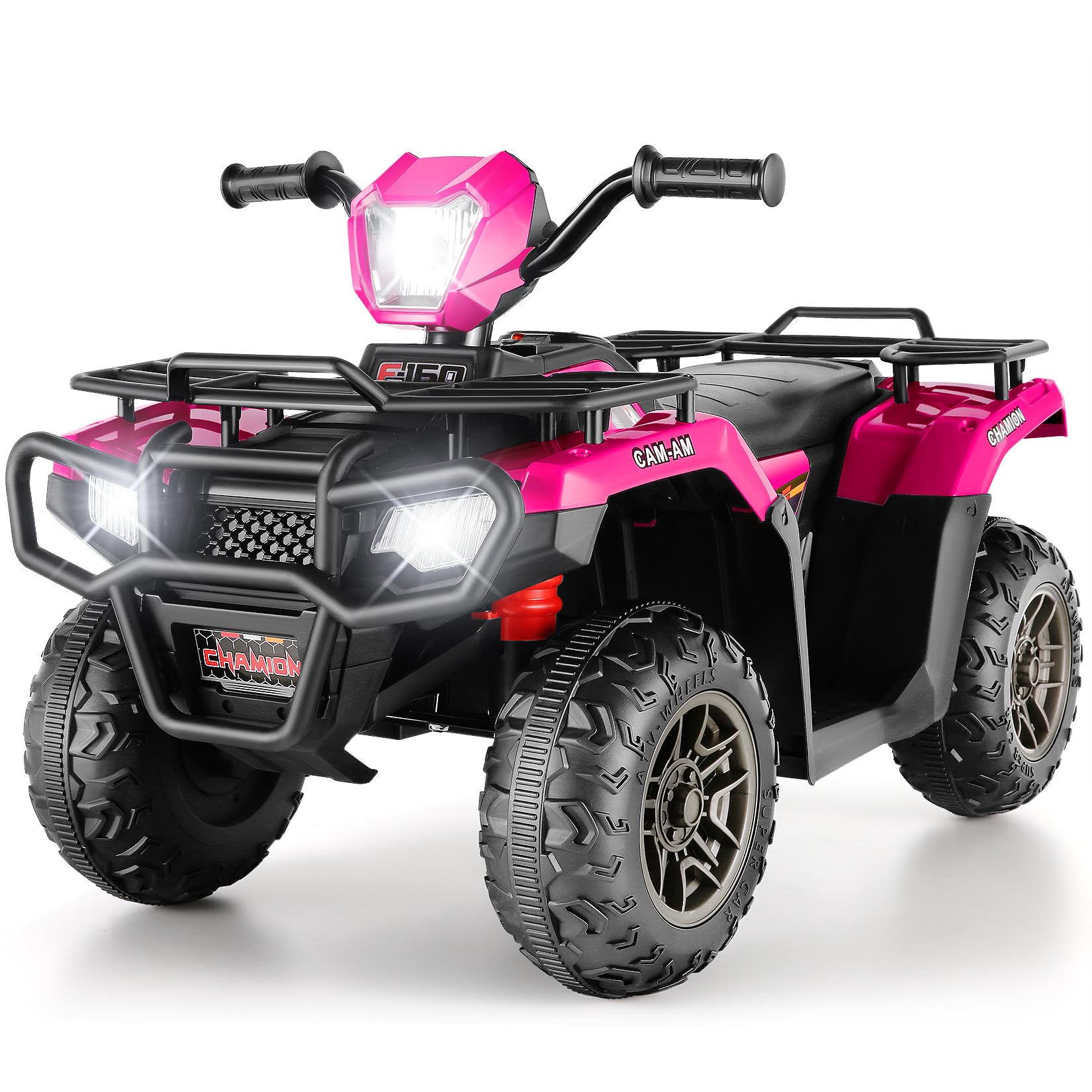 Hikole Kids ATV, 12V Four Wheeler for Kids, Battery Powered Electric Quad Car Toy with LED Lights, Music, High/Low Speed, Soft Start, USB, Treaded Tires, Rose Red