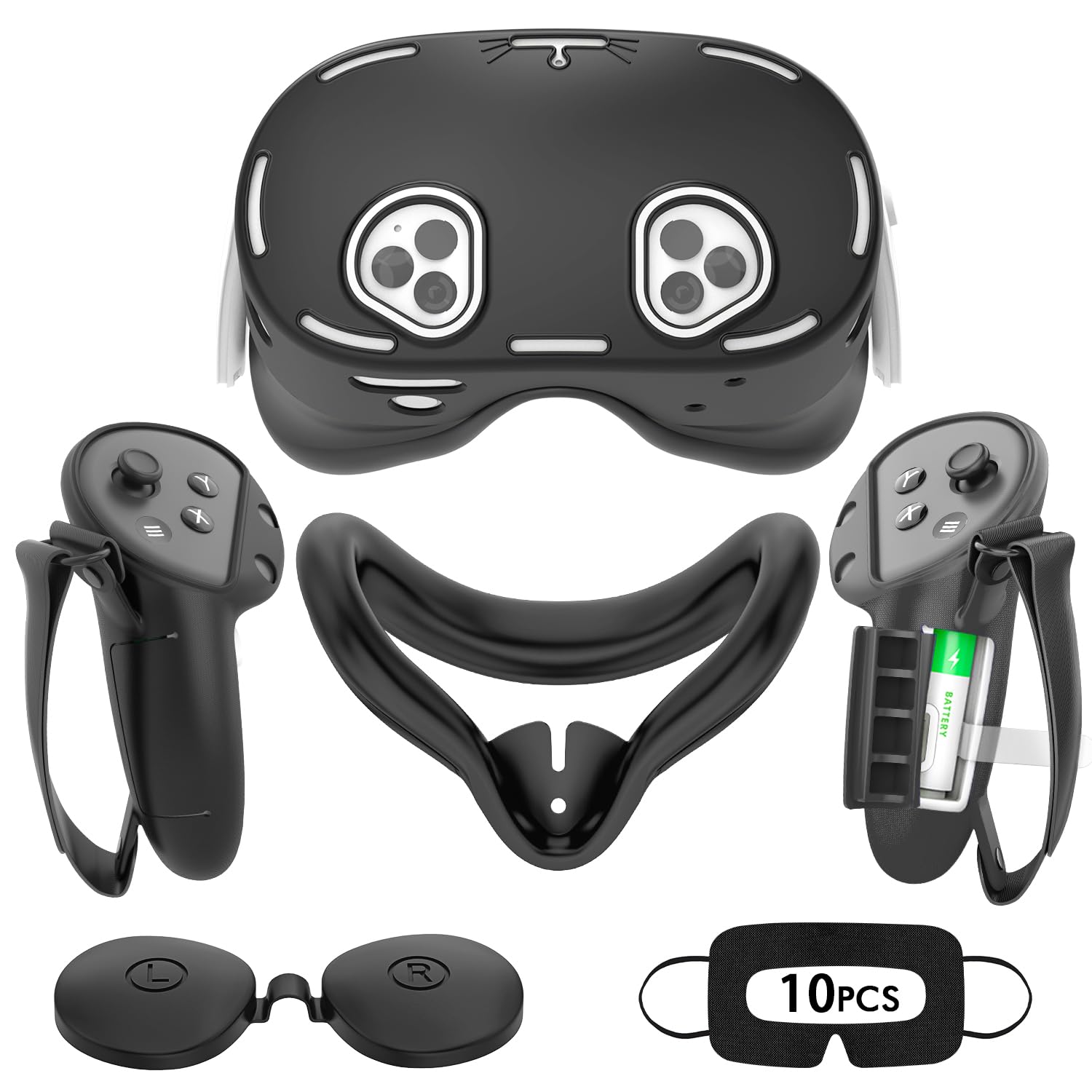 Tyasoleil VR Silicone Case Compatible with Meta/Oculus Quest 3S, VR Accessory Set, Include Controller Grip Leather Cover, VR Shell Cover, Face Cover, Lens Cover & 10PCS Disposable Eye Cover