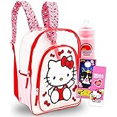 Hello Kitty Backpack - Bundle with 16 Inch Clear Backpack for Girls Plus Water Bottle, Stickers, More | Transparent Bag for Kids School Supplies