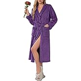 Ekouaer Robes for Women Soft Long Bathrobe Lightweight Fleece Shawl Collar Spa Robe Cozy Sleepwear with Pockets S-XXL