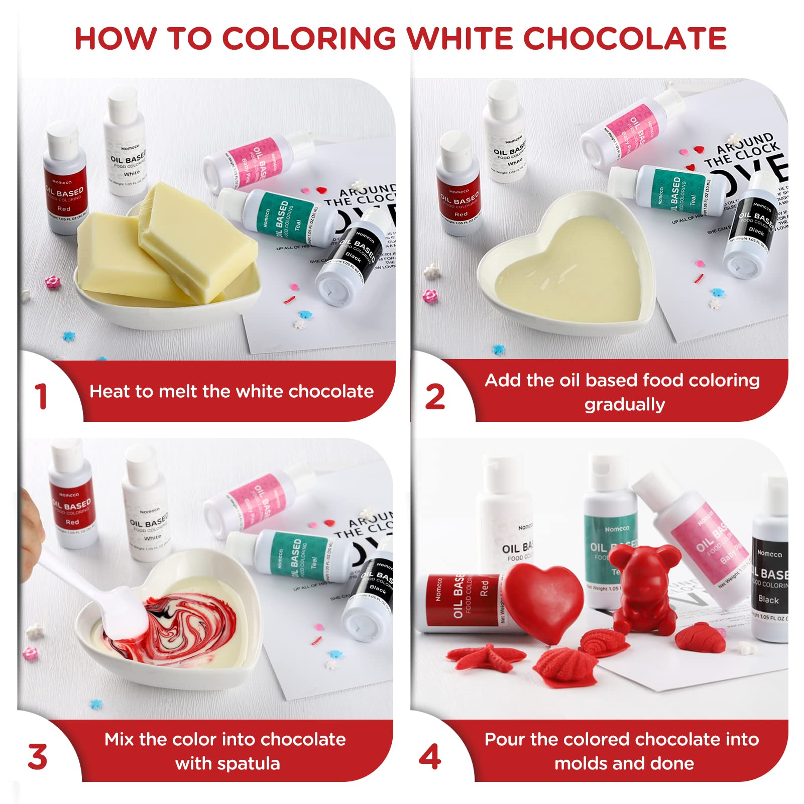Upgraded Oil Based Food Coloring for Chocolate - 30 Milliliters Oil Red Food Color for Baking Cake Decorating, Edible Food Dye for Candy Melts Cookies Icing Fondant Meringues