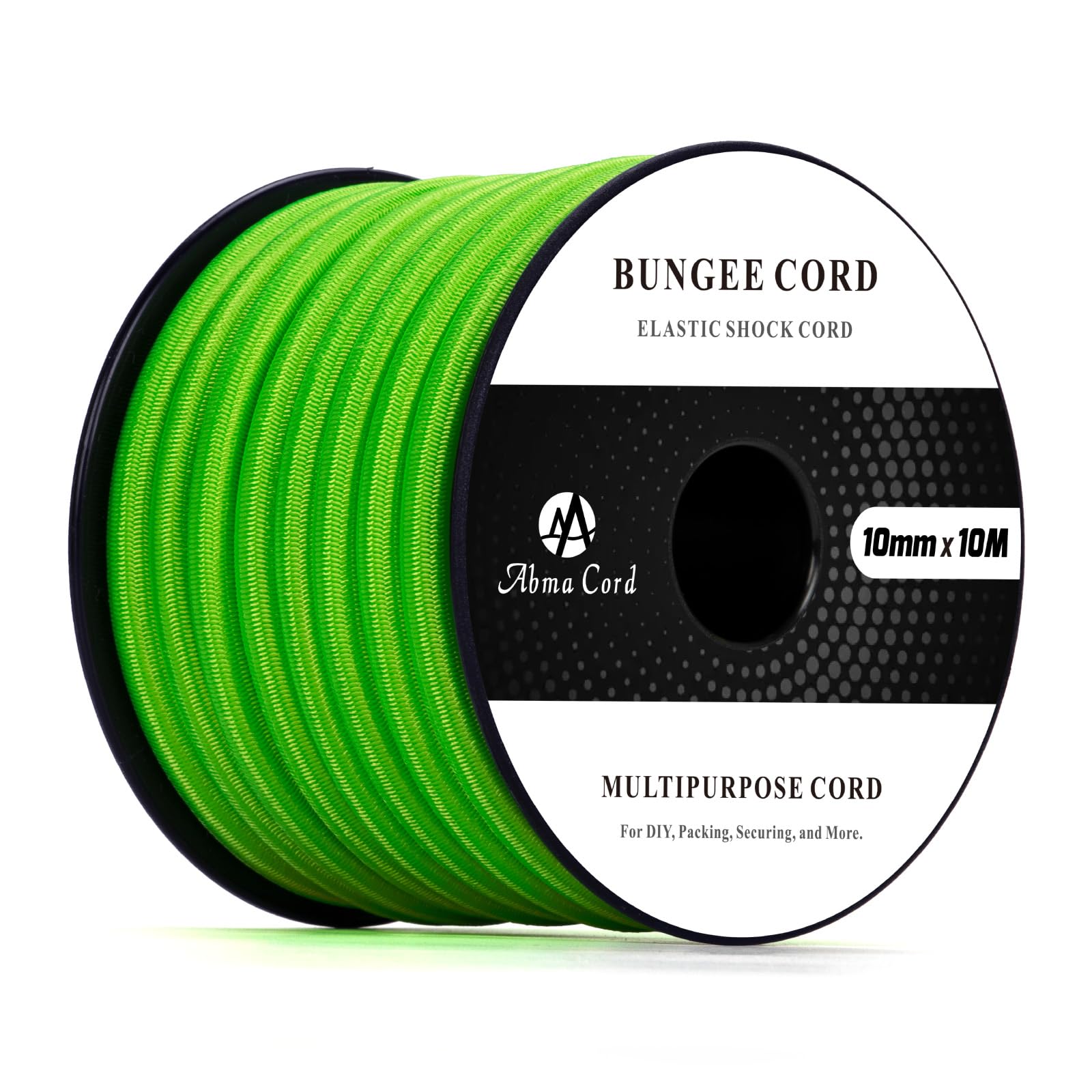 Abma Cord Bungee Cord 10mm 10M Elastic Shock Cord 100% Stretch Elastic Bungee Rope for Tarpaulin, Trailer, Backpack, Tent Pole, Kayak - Neon Green