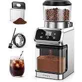 Emojoy Electric Burr Coffee Grinder, 30 Settings, Touchscreen &amp; Anti-Static | Stainless Steel Conical Burr, 40S Adjustable Timer, Removable Burr, Detachable Hopper &amp; Container,Cleaning Brush for Cleaning