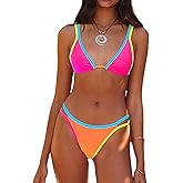 SherryDC Womens Sexy Triangle Bikini Tie Back High Cut String Swimsuit Color Block Bathing Suit