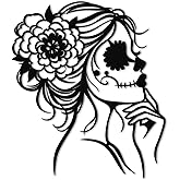 JEWLOVE Female Skull Floral Metal Wall Art, Gothic Decor for Home | Female skull with floral crown, black metal 11.1