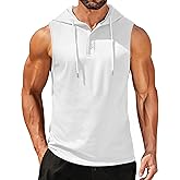 COOFANDY Men's Workout Hooded Tank Tops Sleeveless Gym Hoodies Cotton Muscle Cut Off Shirt Bodybuilding Henley Shirts